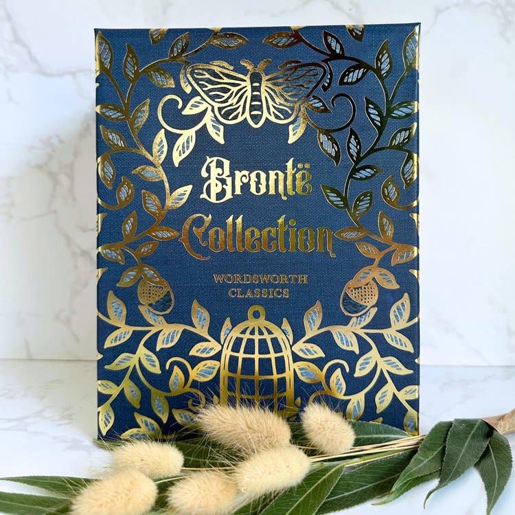 Collection of Charlotte Bronté books with a decorative box on a white background