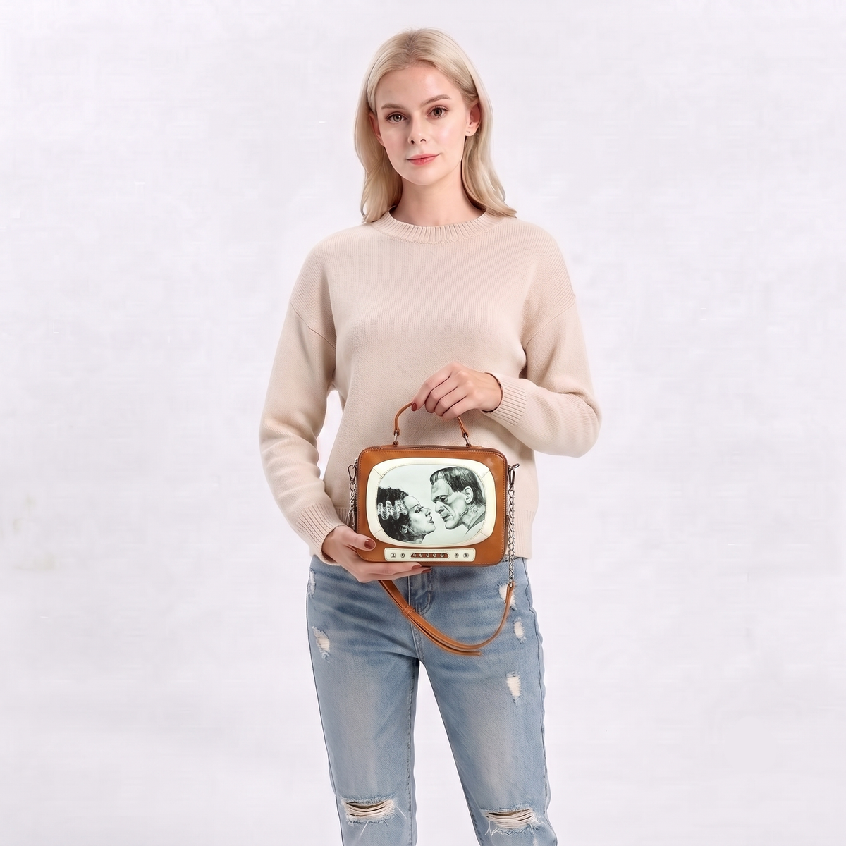 Frankenstein & Bride Vintage TV Crossbody Bag | Gothic Novelty Purse