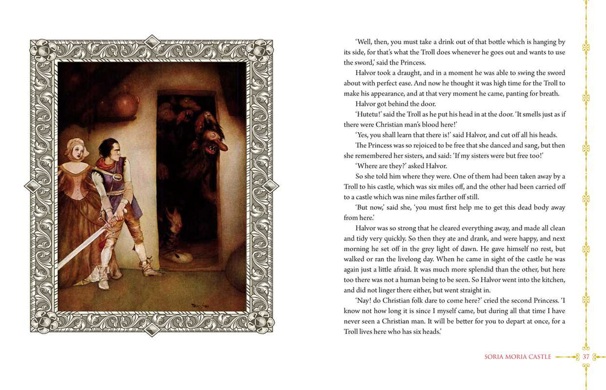 A printed page from a book or booklet featuring a decorative border on the left and two columns of black text on a white page, with the title &
