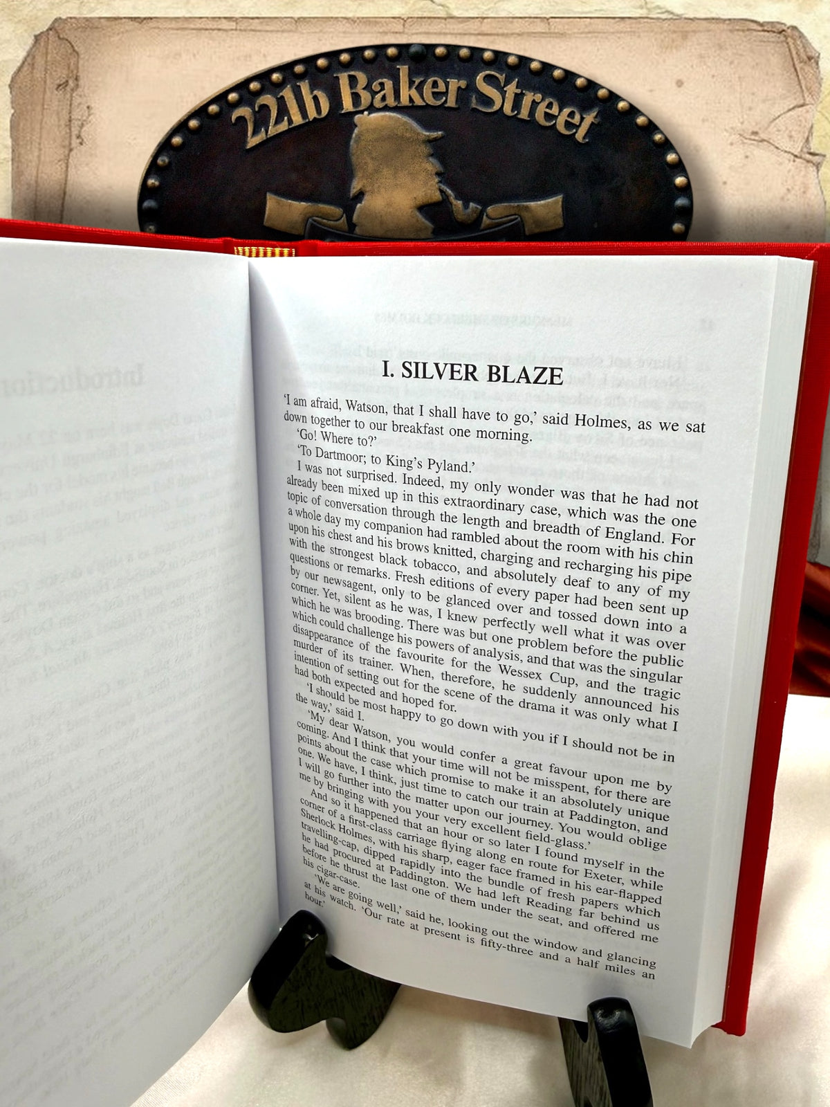 Interior reading page of The Memoirs of Sherlock Holmes showing the opening of Silver Blaze, the first detective story in the collection.