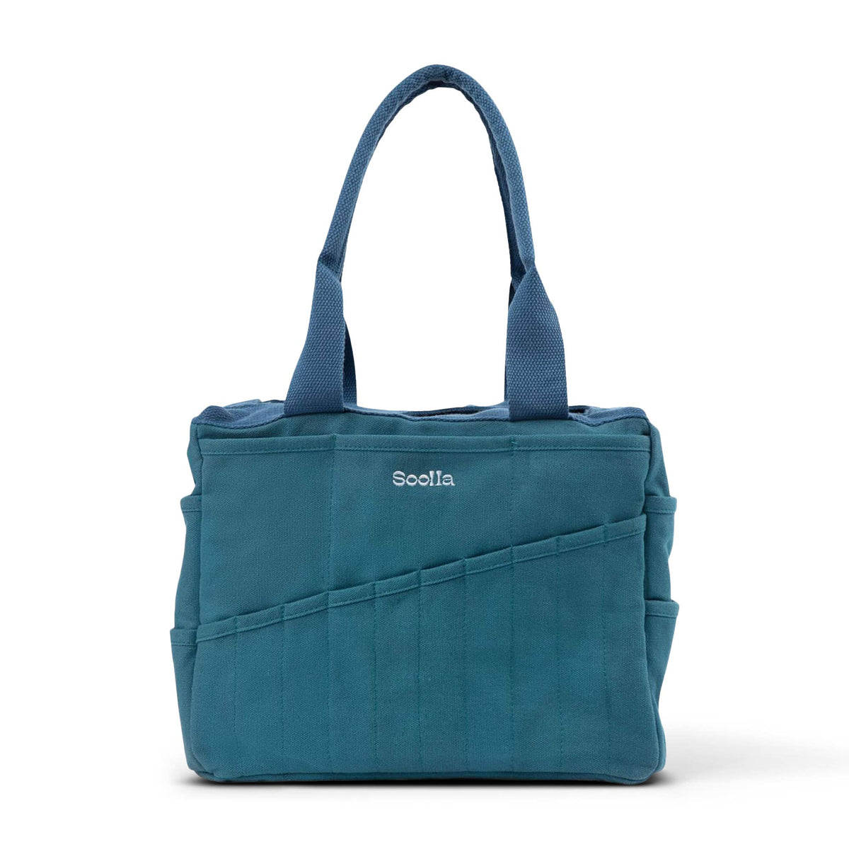 Soolla Studio Artist Bag in Aquamarine, canvas art and craft supply tote with multiple organizer pockets.