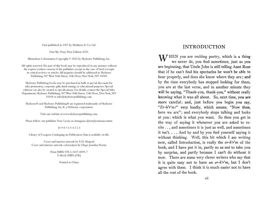 Interior introduction pages of Now We Are Six by A. A. Milne showing the children&
