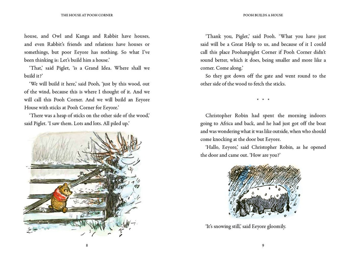 Illustrated interior of The House at Pooh Corner paperback featuring the original E. H. Shepard artwork
