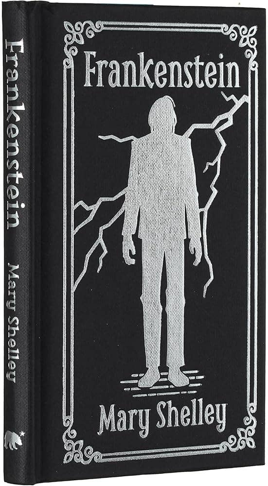 Mary Shelley Frankenstein Arcturus Ornate Classics hardcover book featuring silver foil embossed cover and gilded page edges.