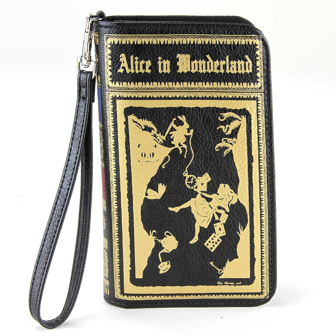 Alice in Wonderland Book Wallet | Black &amp; Gold Literary Gift
