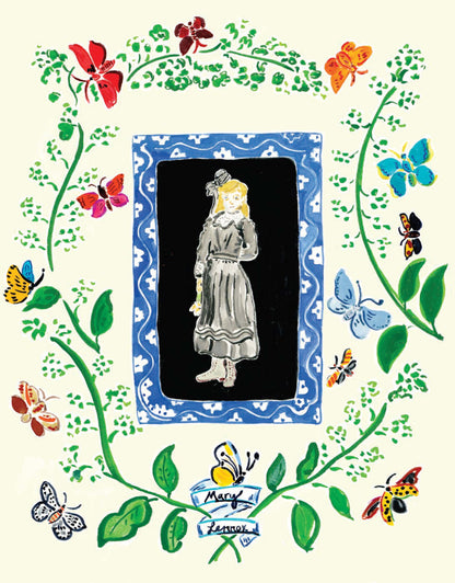 Decorative illustrated page from The Secret Garden by Frances Hodgson Burnett, featuring colorful botanical artwork by Kate Lewis.