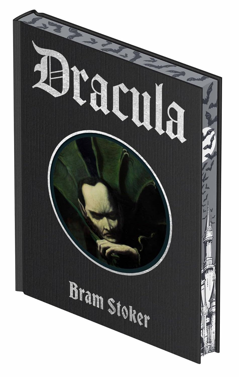Dracula by Bram Stoker, Arcturus Decorative Classics hardcover featuring silver embossed cover, decorative printed page edges and patterned endpapers.
