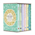 The Jane Austen Collection by Arcturus Publishing, six clothbound hardcover novels with colorful pastel embossed covers, matching endpapers, and a decorative slipcase.
