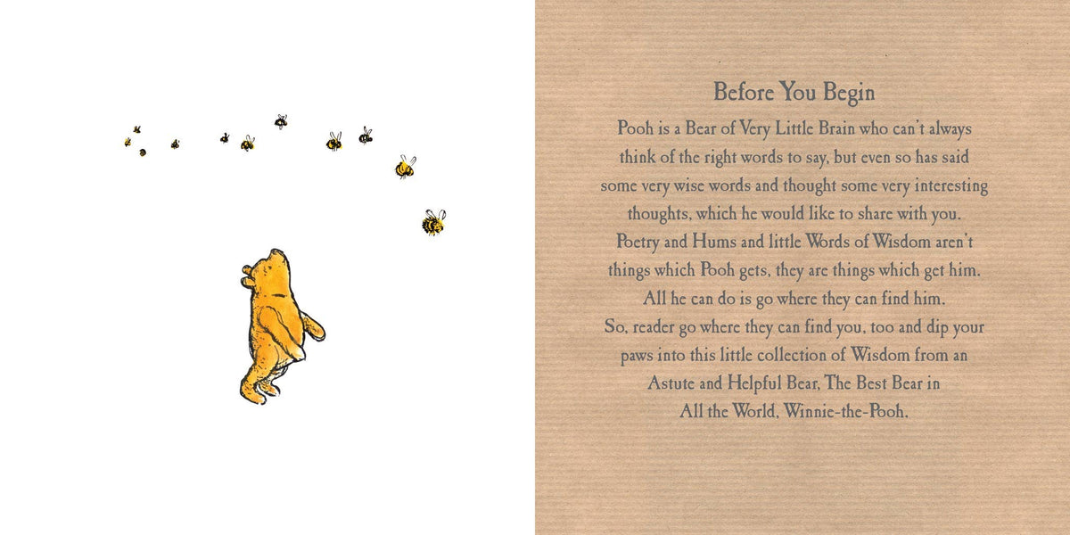 Interior sample of Winnie-the-Pooh: The Little Book of Wisdom showing a printed quotation and an E. H. Shepard illustration from the classic children&