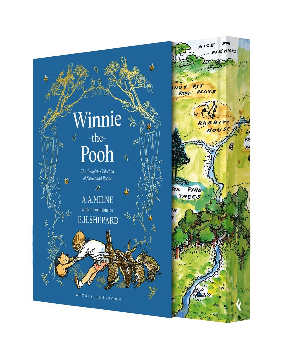 Winnie-the-Pooh: The Complete Collection by A. A. Milne, blue illustrated slipcased hardcover omnibus featuring the classic artwork of E. H. Shepard.