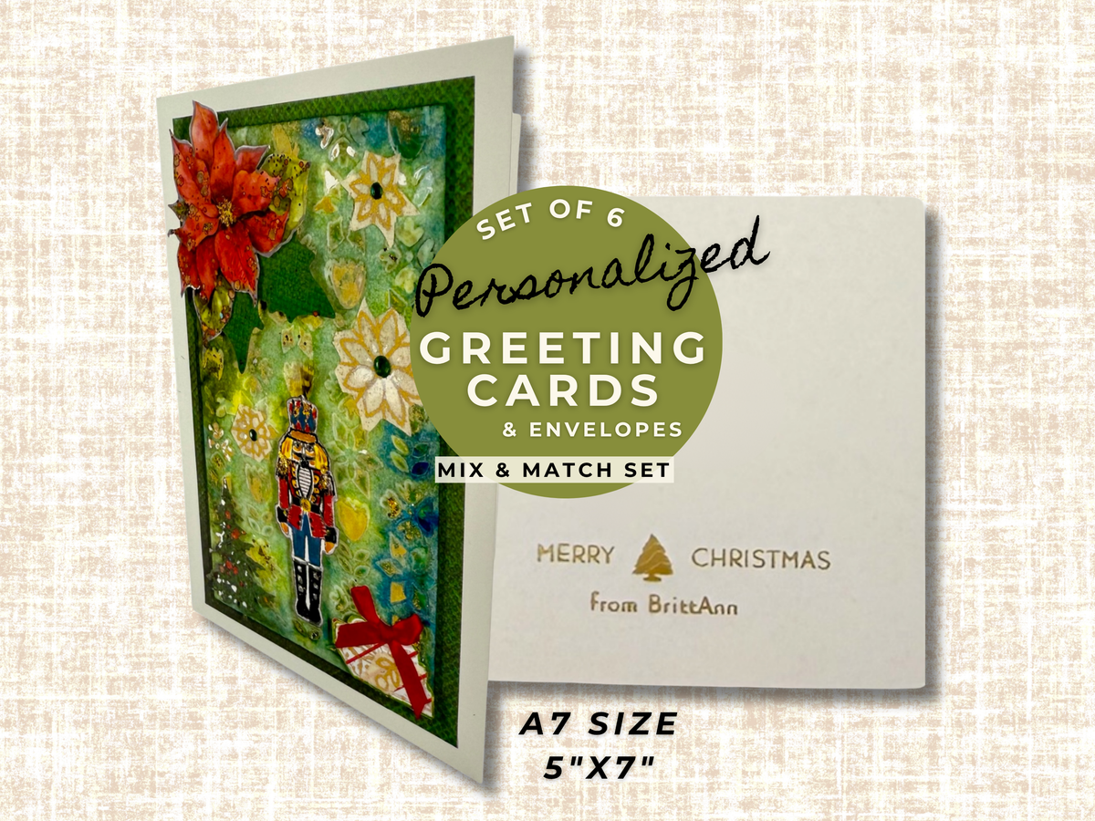 Personalized Greeting Card Set - Mix &amp; Match 6 Foil Stamped Cards With Your Name or Phrase - Nutcracker, Muse, Emily Dickinson Collections - Custom Text - Blank Inside