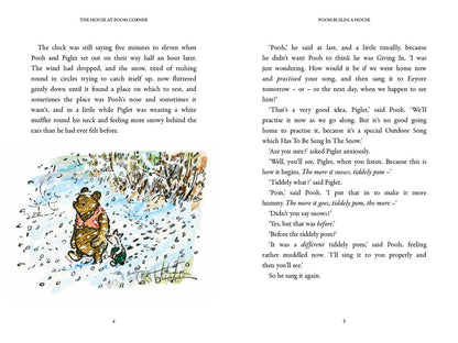 Page from a book with text and a illustration of Pooh and Piglet in a snowy scene.