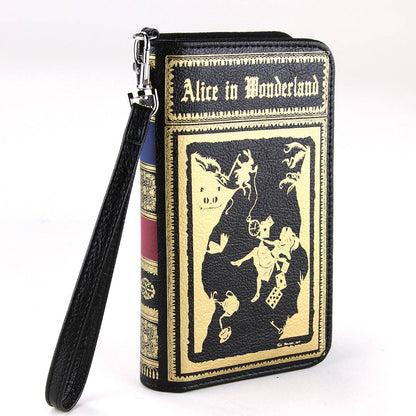 Alice in Wonderland Book Wallet | Black &amp; Gold Literary Gift