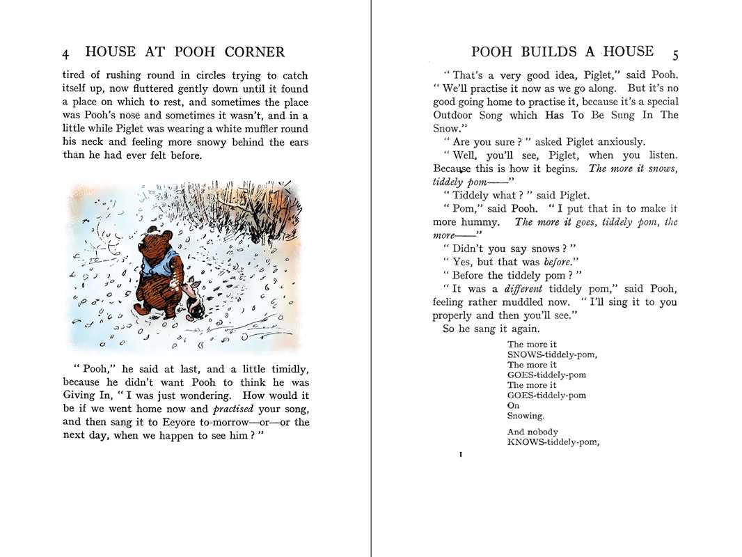 Sample illustrated pages from The House at Pooh Corner hardcover, featuring Winnie-the-Pooh stories and colorized E. H. Shepard artwork.