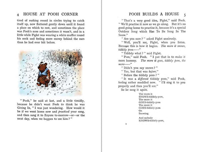 Sample illustrated pages from The House at Pooh Corner hardcover, featuring Winnie-the-Pooh stories and colorized E. H. Shepard artwork.