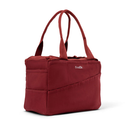 Sangria tote bag with Soolla Studio Artist Bag in Sangria, canvas art and craft supply tote with multiple organizer pockets.&