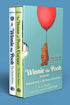 Winnie-the-Pooh and The House at Pooh Corner by A. A. Milne, two illustrated hardcover classics in a blue Skyhorse Publishing boxed set with a red balloon.