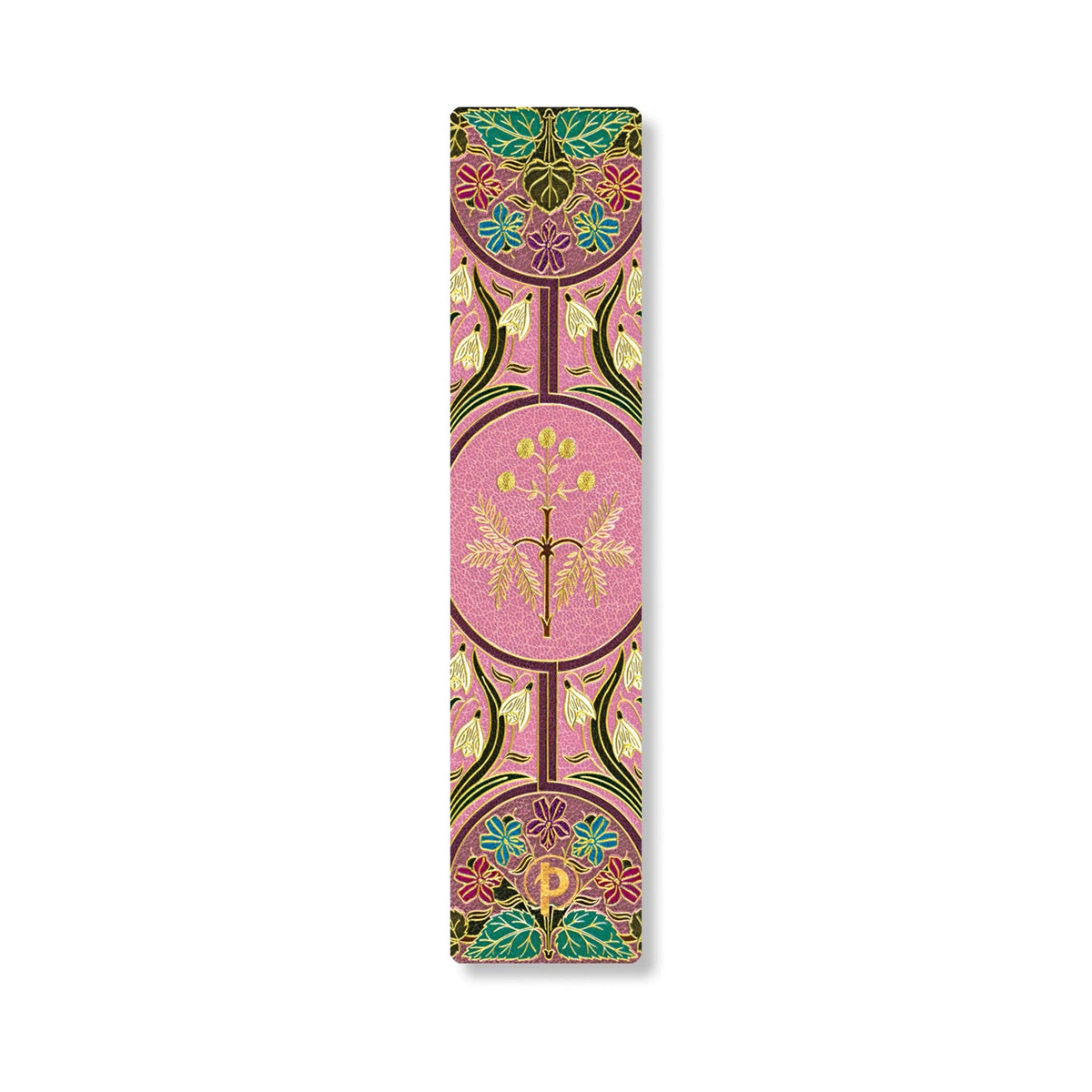 Paperblanks Mimosa bookmark featuring pink floral artwork, butterflies and botanical patterns inspired by Percy Bysshe Shelley&