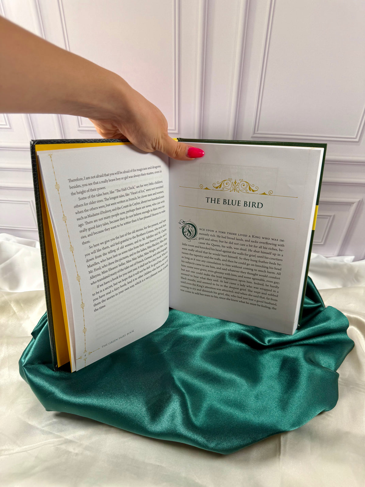 The Green Fairy Book by Andrew Lang opened to The Blue Bird, showing the story&
