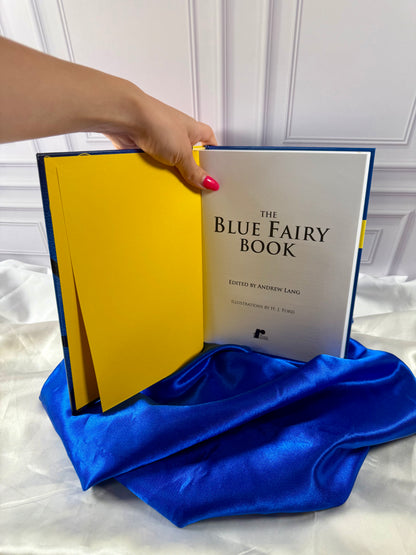 The Blue Fairy Book opened to its title page, showing Andrew Lang&