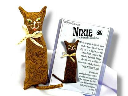 Handmade Cat Magnet Set – Plush Arti-Cats with Collector Cards – Fridge Magnets Gift for Cat Lovers – Greek Mythology Artemis Decor