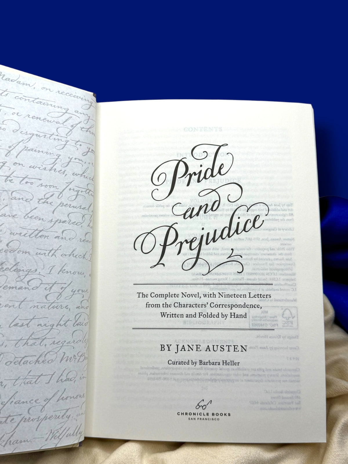 Interior title page of Pride and Prejudice by Jane Austen deluxe edition, showing decorative typography and the book&