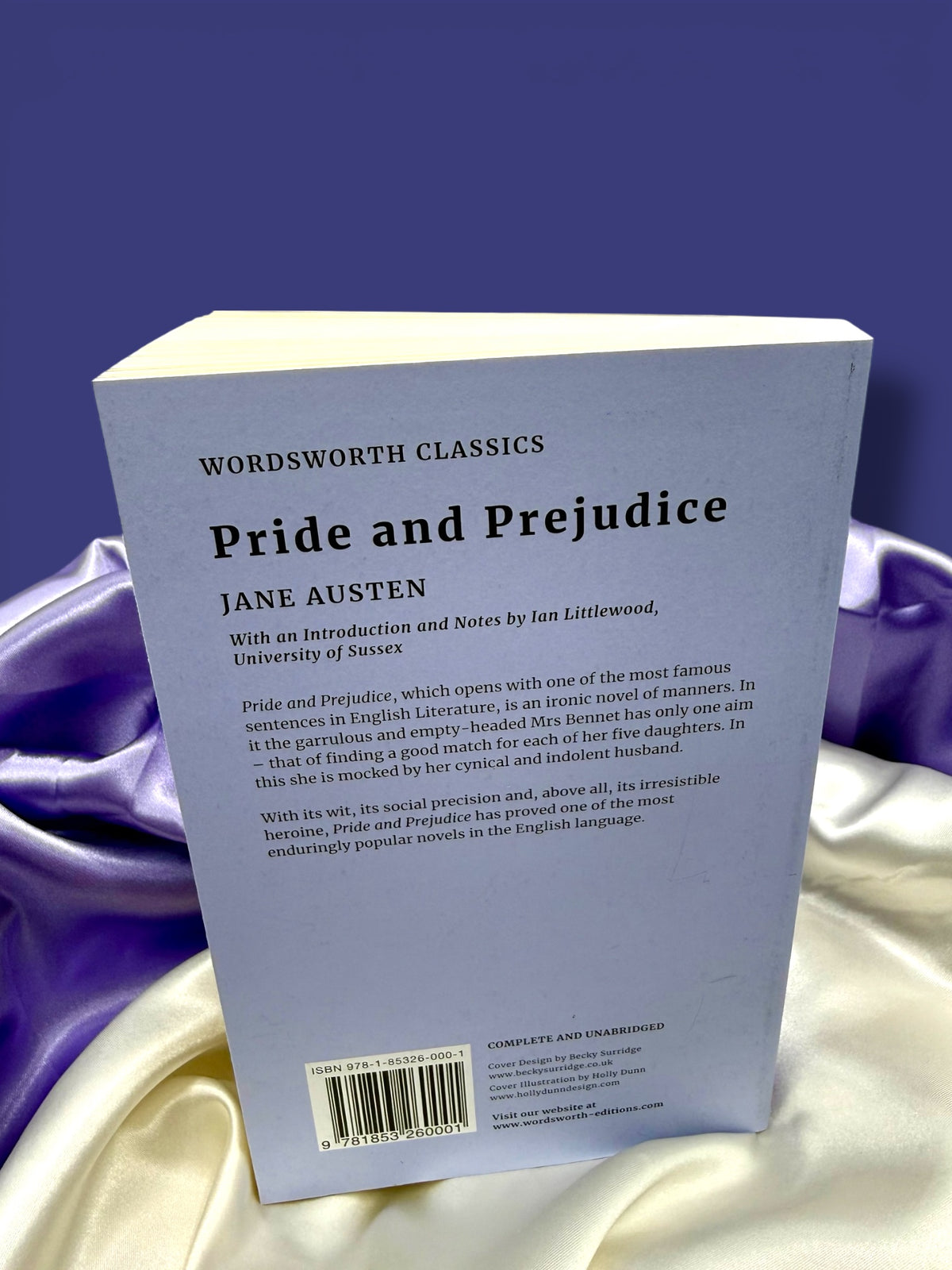 Back cover of Pride and Prejudice by Jane Austen, Wordsworth Classics paperback, showing the publisher&