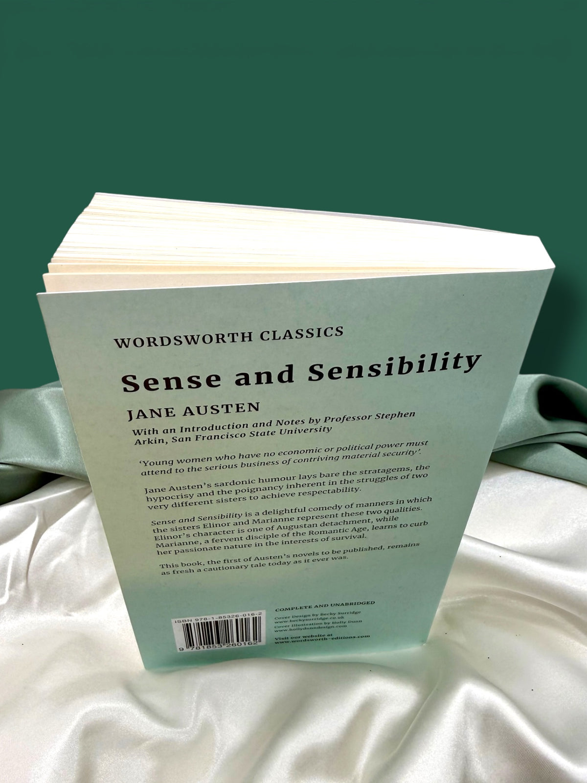 Back cover of Sense and Sensibility by Jane Austen, Wordsworth Classics paperback, showing the publisher&