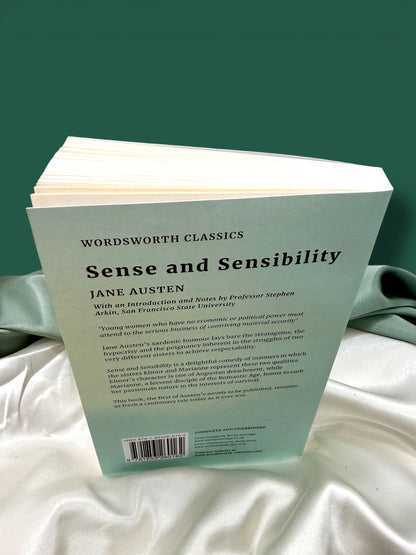 Back cover of Sense and Sensibility by Jane Austen, Wordsworth Classics paperback, showing the publisher&