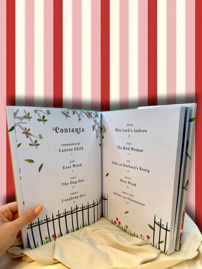 Table of Contents  of Mary Poppins Gift Edition displaying colorful story illustrations by Lauren Child.