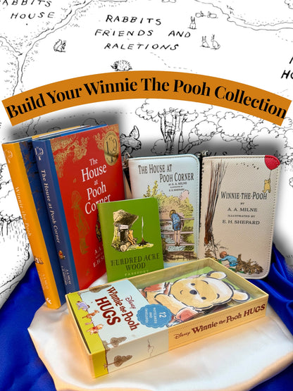 Build Your Winnie-the-Pooh Collection at StoryGiftStudio™ featuring A. A. Milne books, illustrated book wallets, Hundred Acre Wood Passport, and Winnie the Pooh Hugs set. Items sold separately.