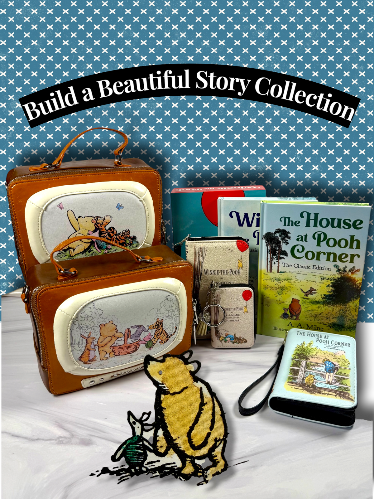 Build a beautiful story collection of Winnie-the-Pooh  featuring A. A. Milne books, illustrated book wallets, TV Sets and Pooh gifts. Items sold separately.