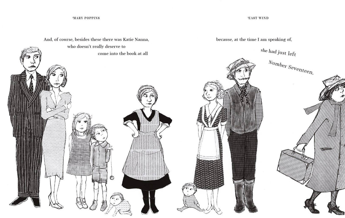 Black-and-white character illustrations from Mary Poppins Gift Edition, showing Lauren Child&