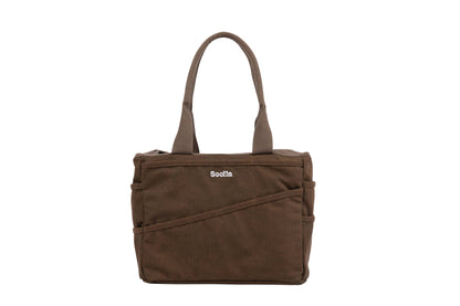 Soolla Studio Bag in Coffee Bean with 30+ pockets and washable canvas. Organize art supplies, pottery tools, knitting, crochet and creative projects.