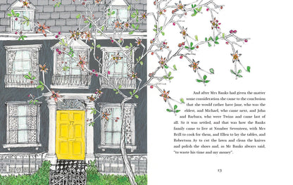 Colorful interior illustration from Mary Poppins Gift Edition by P. L. Travers, showing Lauren Child&