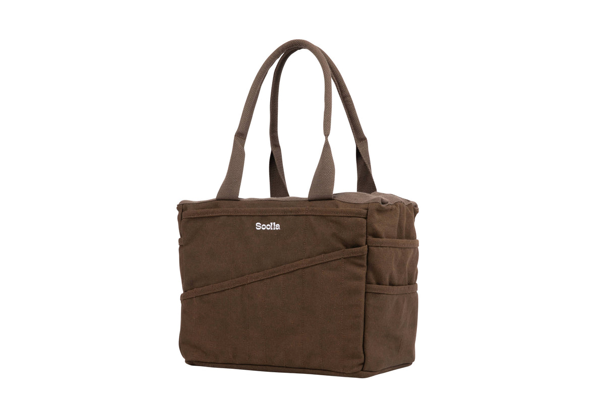 Soolla Studio Bag in Coffee Bean with a visible brand logo on a white background