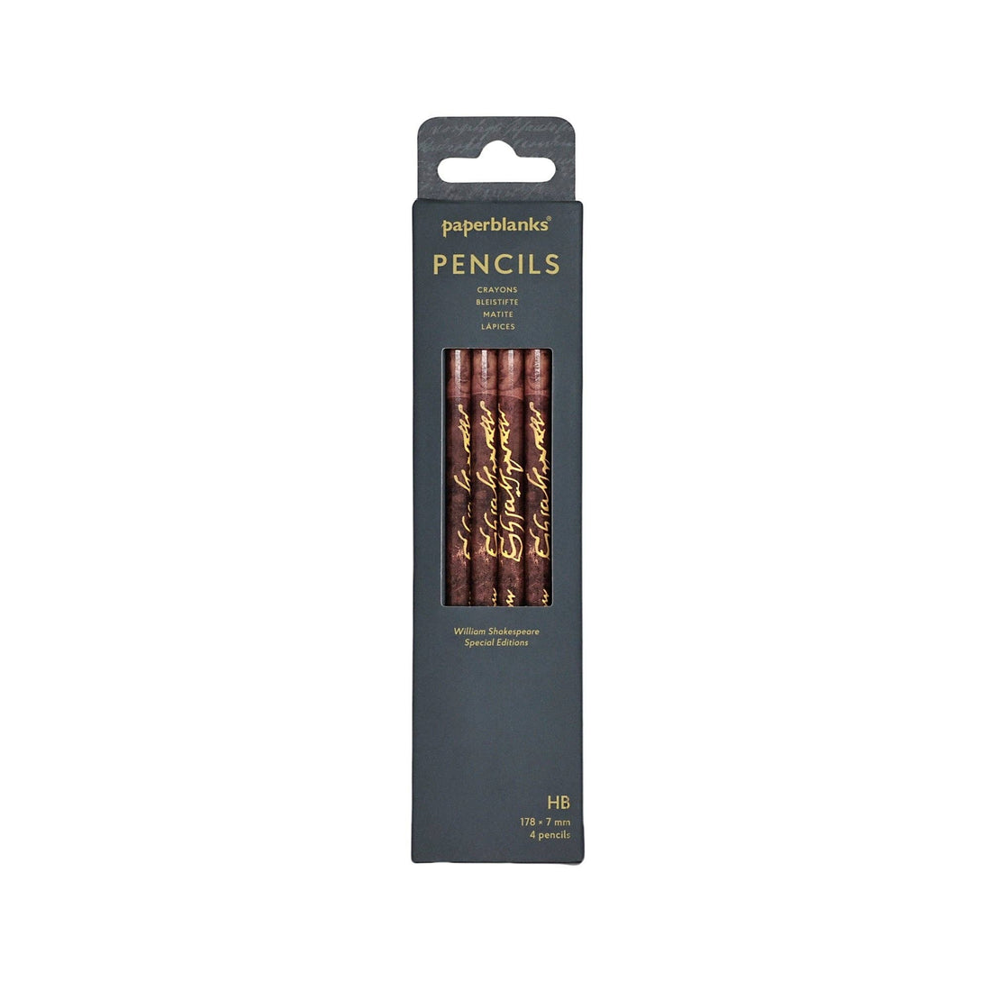 Paperblanks William Shakespeare set of four HB graphite writing pencils featuring a reproduction of Shakespeare&