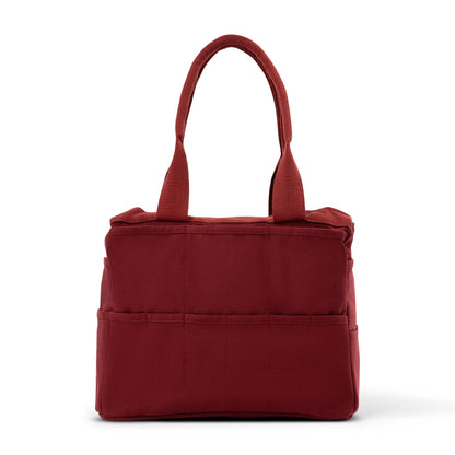 Red tote bag on a white background