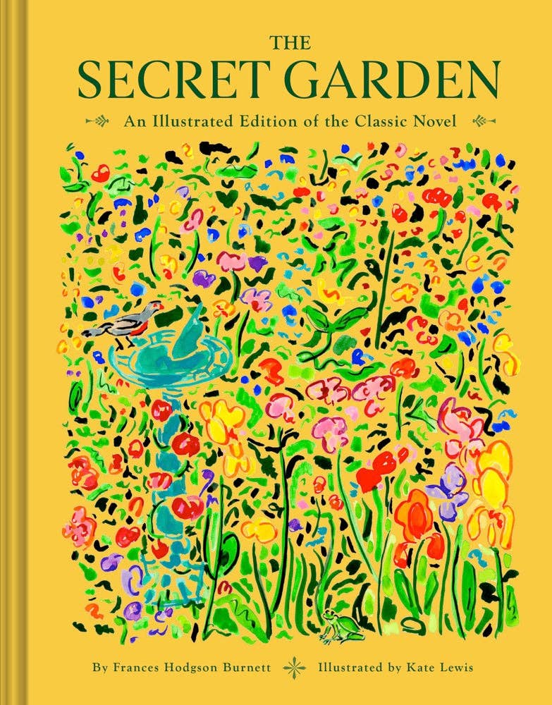 The Secret Garden by Frances Hodgson Burnett, illustrated by Kate Lewis, collectible edition with a bright yellow cover and colorful floral artwork.