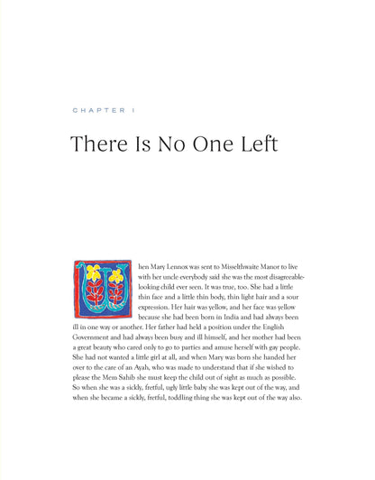 Interior page of The Secret Garden illustrated edition showing the printed text layout of Frances Hodgson Burnett&