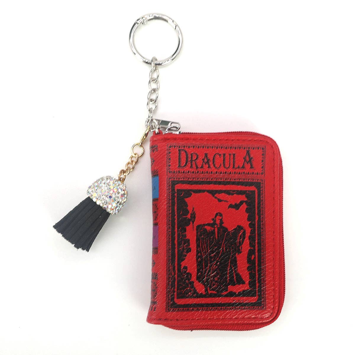 Dracula miniature book-shaped vinyl coin purse and bag charm inspired by Bram Stoker&