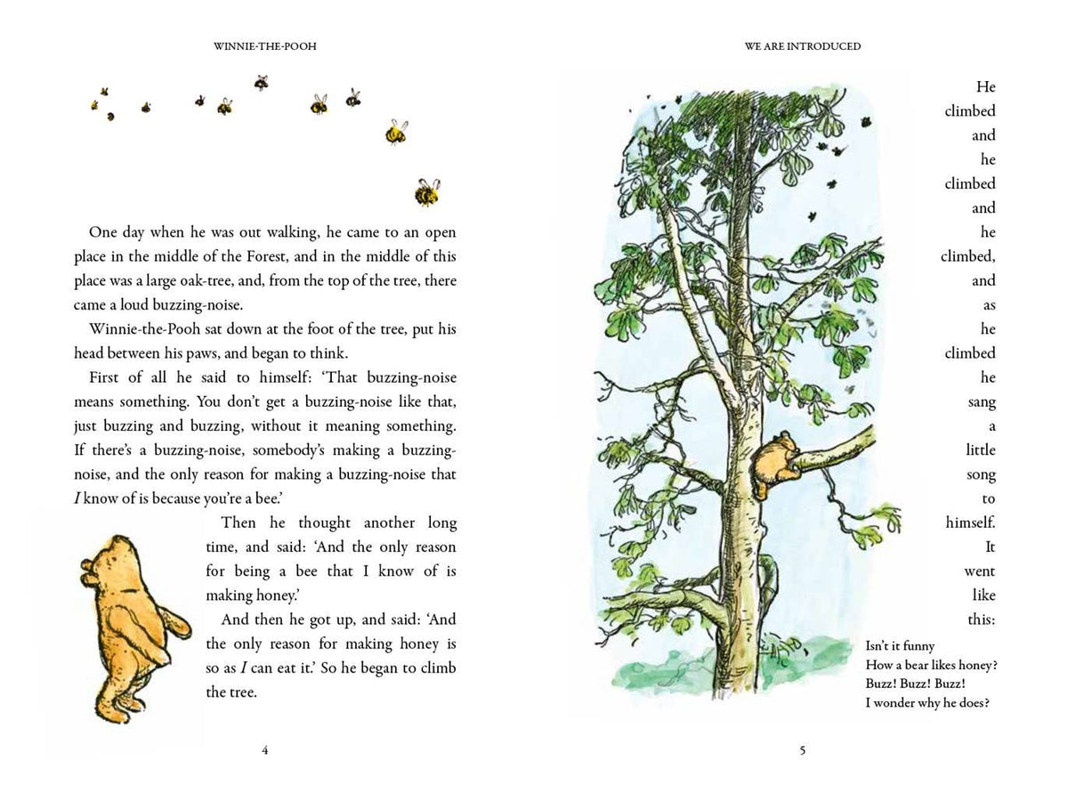 Sample reading page from Winnie-the-Pooh by A. A. Milne, showing the printed story text inside the paperback