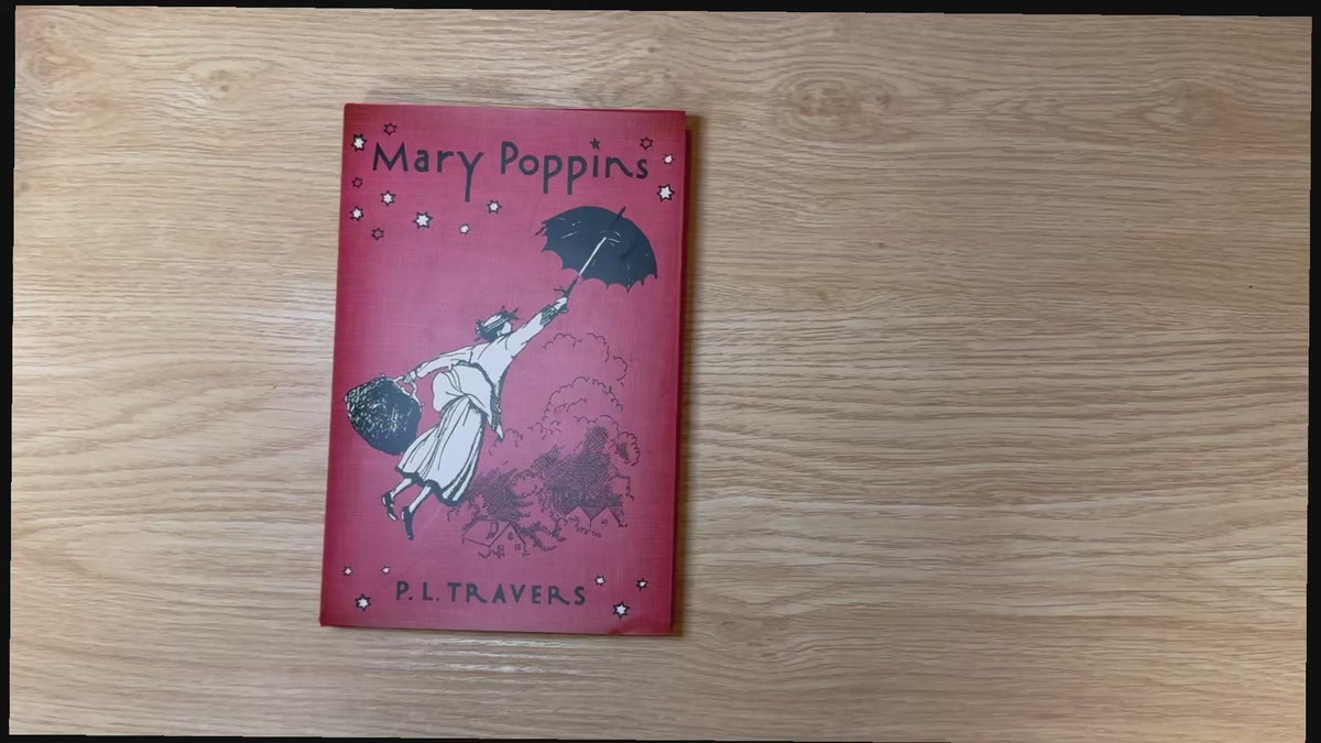 Video showcasing the Mary Poppins hardcover book by P. L. Travers, including its illustrated cover and decorative book presentation.